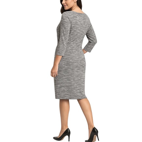 LUSH Women's Gray Marled 3/4 Sleeve Twist Knot Knitted Midi Dress — Size L - Picture 4 of 9
